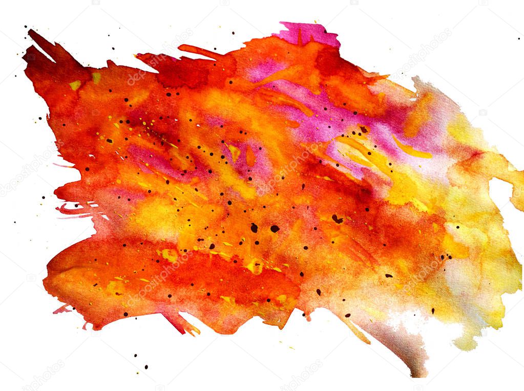 Abstract multicolored red-yellow spot of paint on a white background