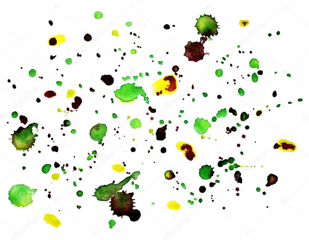 Abstract paint splashes with green and yellow spots