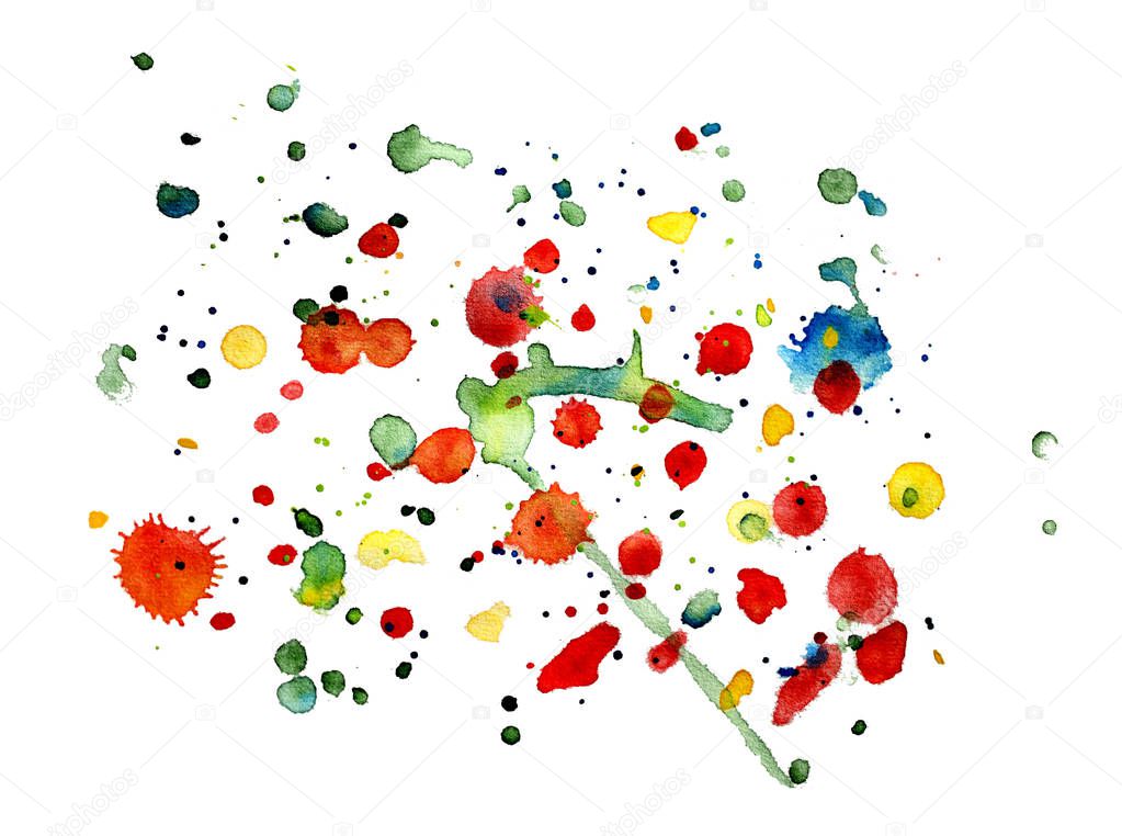 Abstract paint splashes with blue, green, red and yellow spots