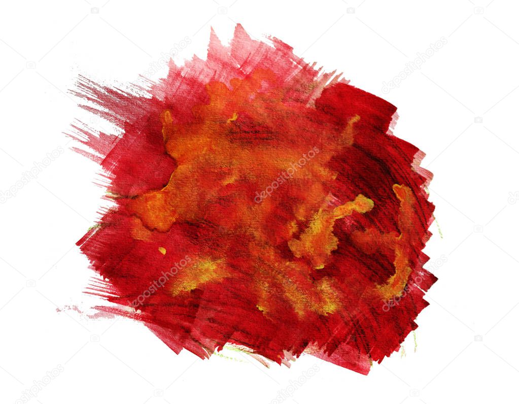 Abstract multicolored red-yellow spot of paint on a white background