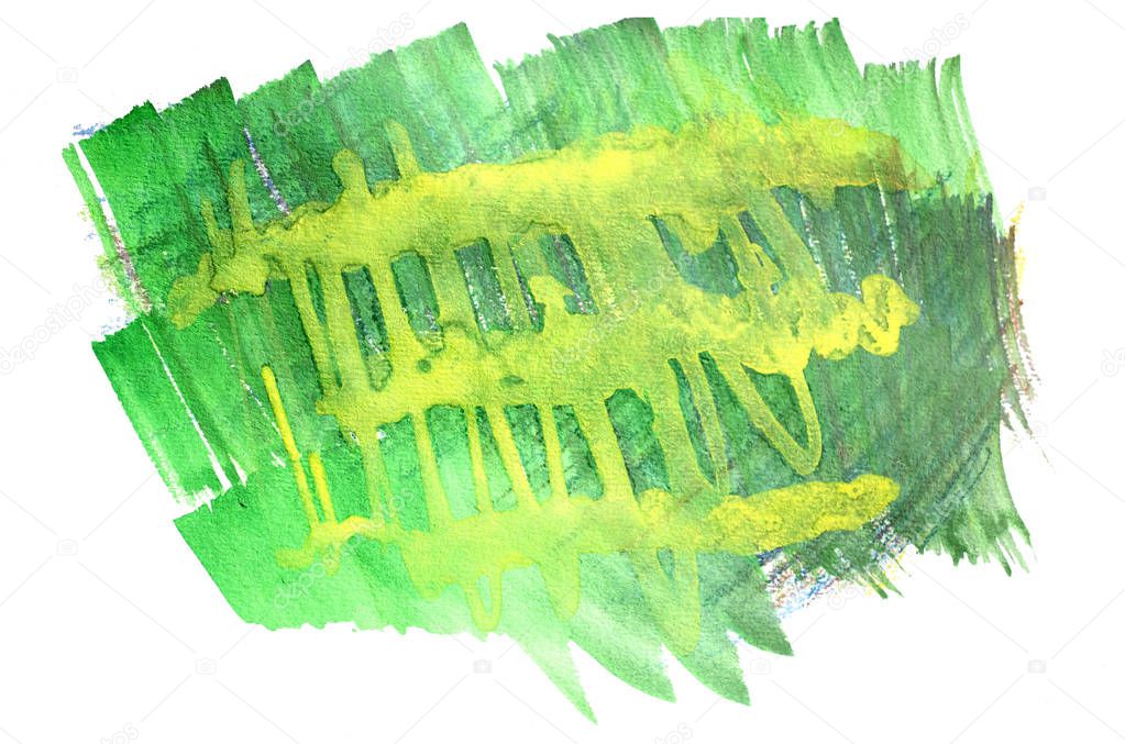 Abstract multicolored green-yellow paint stain on a white background