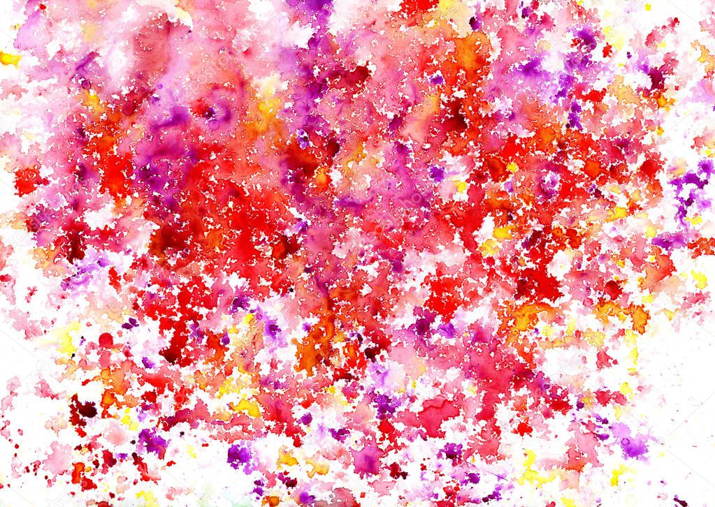 Abstract red and lilac watercolor  paint stain on a white background