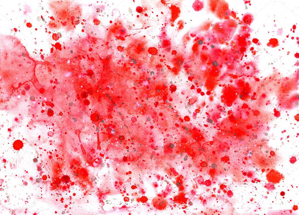 Abstract red watercolor  paint stain with red and grey spots on a white background