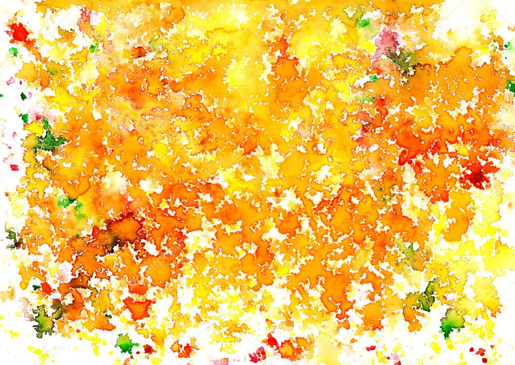 Abstract orange and yellow watercolor  paint stain on a white background