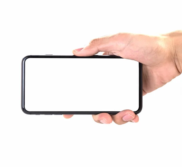 Ręce Trzymając Smartfon Izolowany Białym Tle — Zdjęcie stockowe