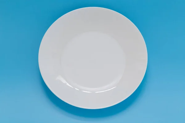 Empty Dish Top View Blue Background — Stock Photo, Image