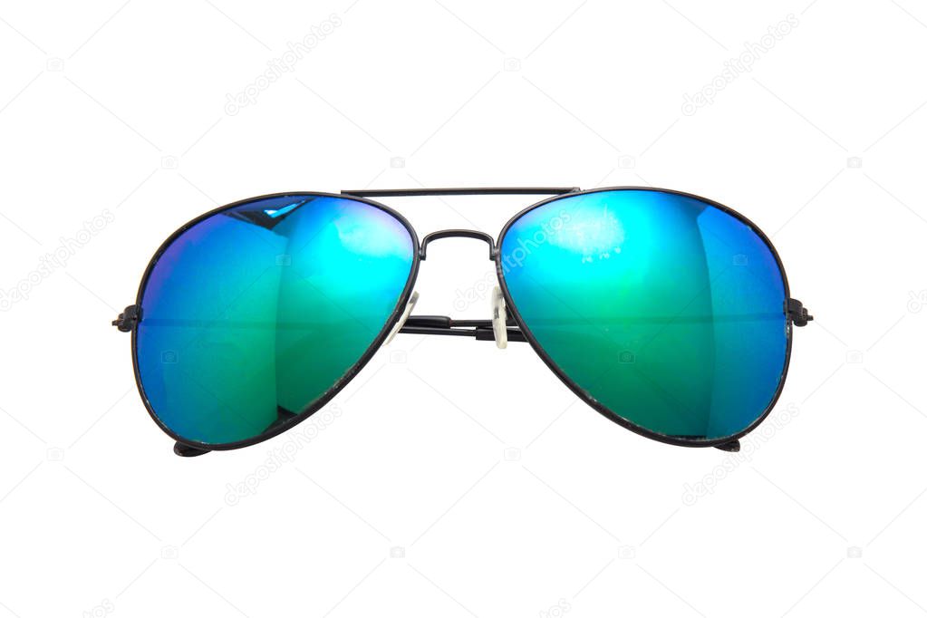 Cool sunglasses isolated on white background, top view.