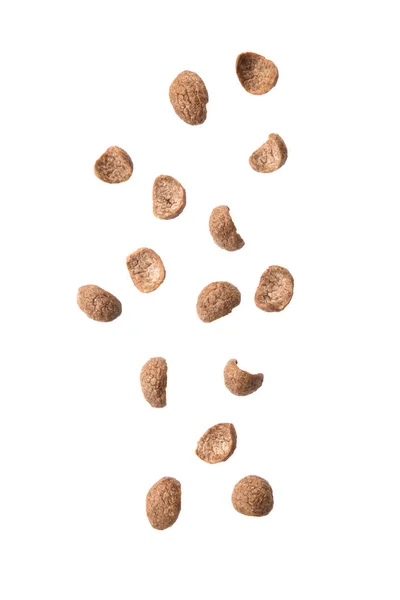 Chocolate Cereals Falling Isolated White Background — Stock Photo, Image
