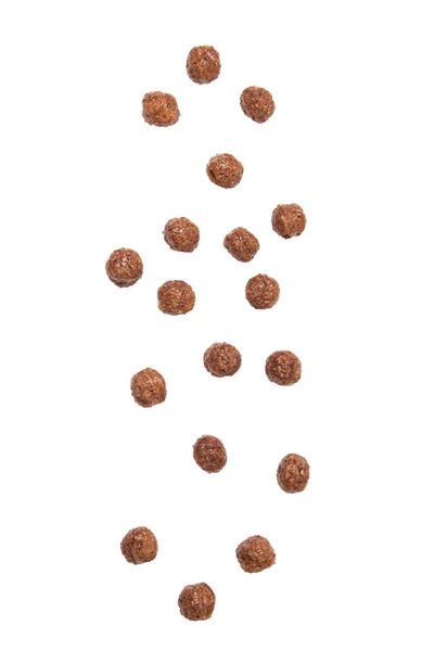 Chokladfrukostflingor Bollar Faller Isolerade Vit Bakgrund — Stockfoto