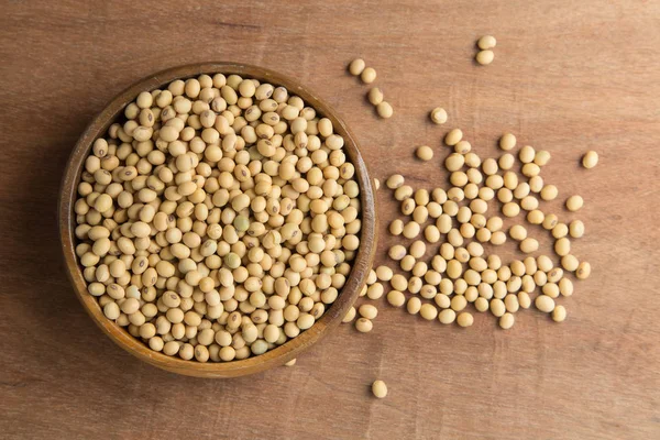 Soybeans Wooden Bowl Wooden Background — Stock Photo, Image