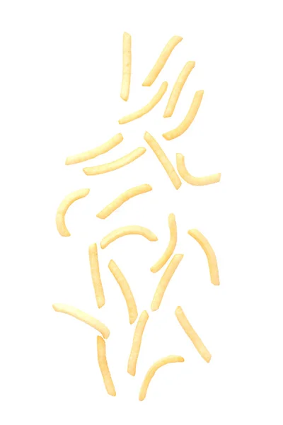 French Fries Potato Fry Falling Isolated White Background — Stock Photo, Image