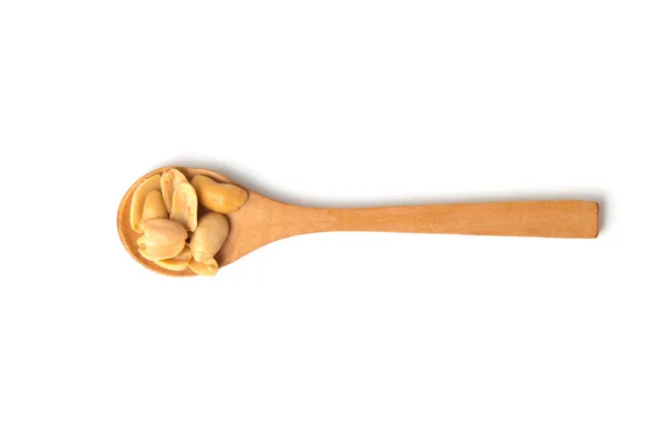 Roasted Peanuts Wooden Spoon Isolated White Background — Stock Photo, Image