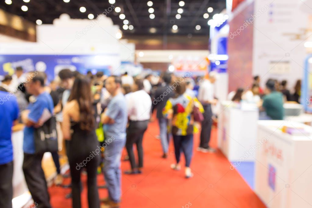 Abstract blurred event exhibition with people background, business convention show concept.