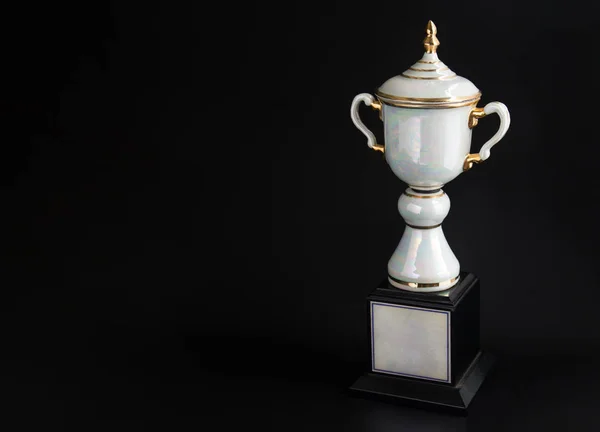 Marble Trophy Black Background Winning Awards Copy Space Text Design — Stock Photo, Image