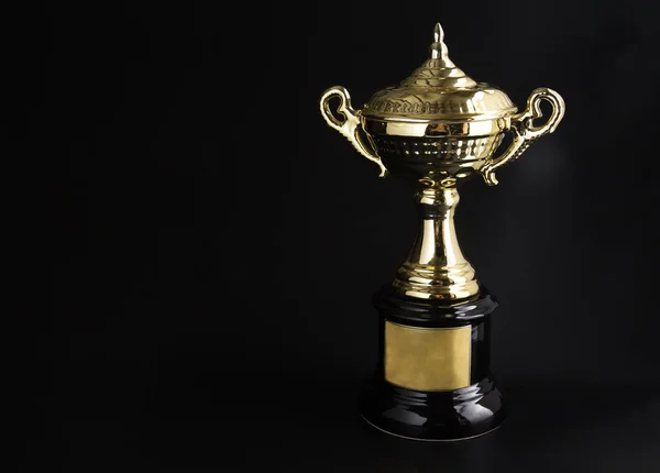 Golden Trophy Black Background Winning Awards Copy Space Text Design — Stock Photo, Image