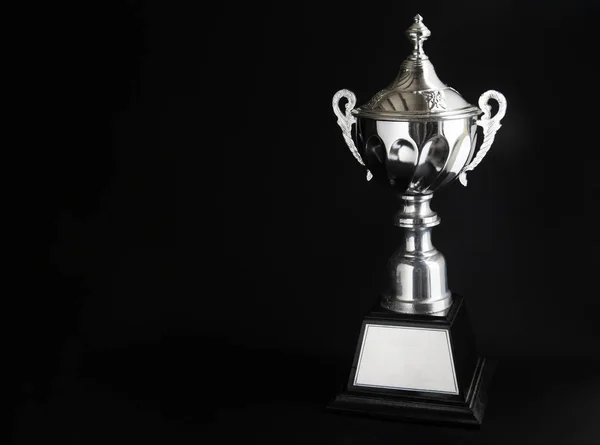 Silver Trophy Black Background Winning Awards Copy Space Text Design — Stock Photo, Image