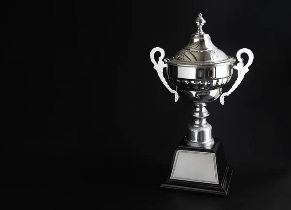 Silver Trophy Black Background Winning Awards Copy Space Text Design — Stock Photo, Image