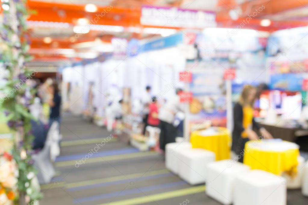 Abstract blurred event exhibition with people background, business convention show concept.