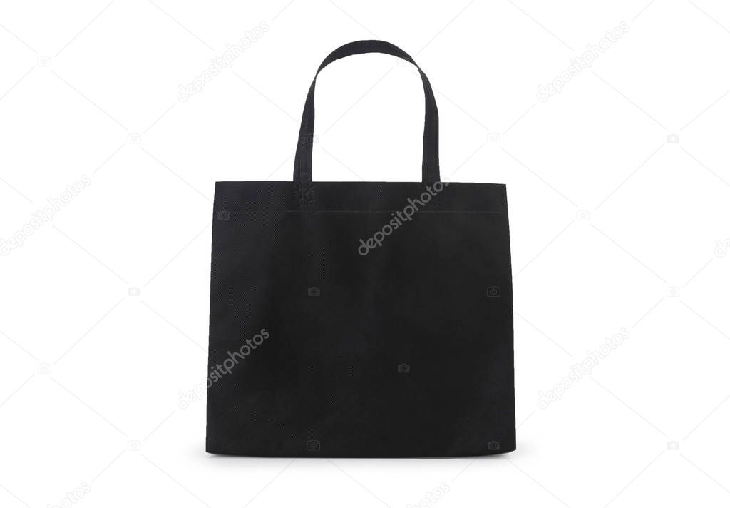 blank black fabric canvas bag isolated on white background with clipping path, eco concept.