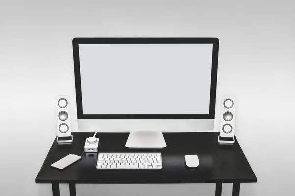 Modern Workplace Computer Office Supplies Table — Stock Photo, Image