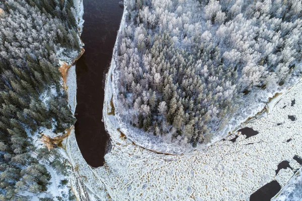 Paysage Naturel Avec Arbres Rivière Saison Hivernale — Photo