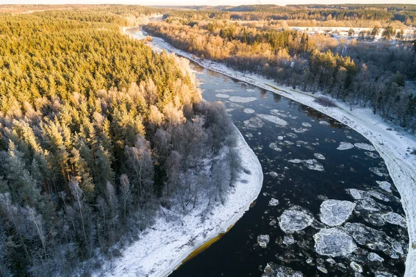 Natuurlijk Landschap Met Bomen Rivier Het Winterseizoen — Stockfoto