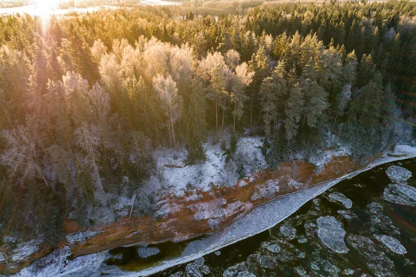 Natuurlijk Landschap Met Bomen Rivier Het Winterseizoen — Stockfoto