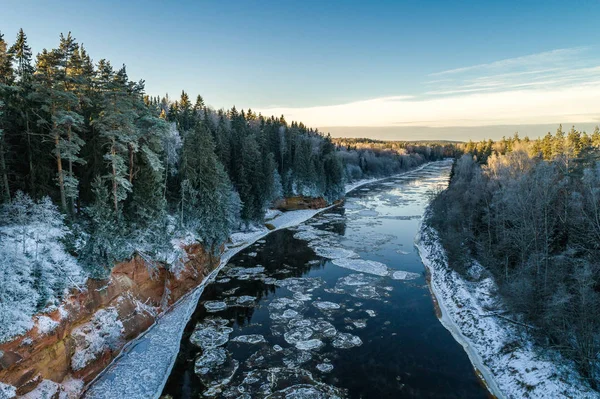 Natuurlijk Landschap Met Bomen Rivier Het Winterseizoen — Stockfoto