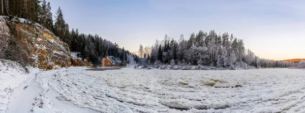 Natuurlijk Landschap Met Bomen Rivier Het Winterseizoen — Stockfoto