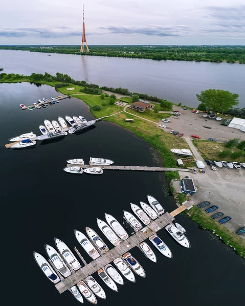 Vista Desde Arriba Los Yates Que Ponen Puerto Riga Letonia — Foto de Stock