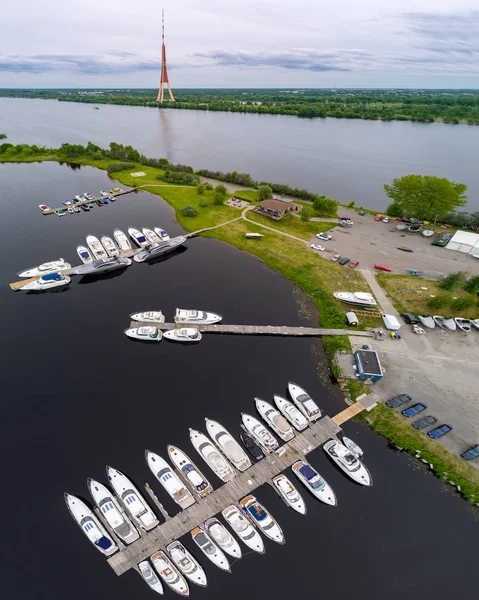 Vista Desde Arriba Los Yates Que Ponen Puerto Riga Letonia — Foto de Stock