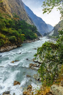 scenic view of mountains and river at autumn season, nature beauty concept  