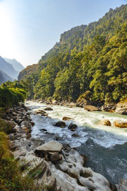 scenic view of mountains and river at autumn season, nature beauty concept  