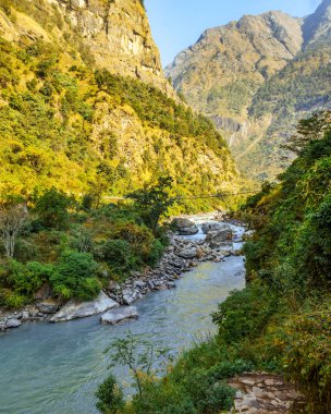 scenic view of mountains and river at autumn season, nature beauty concept  
