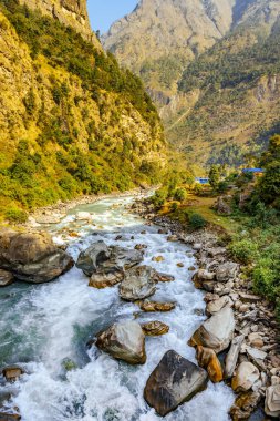 scenic view of mountains and river at autumn season, nature beauty concept  
