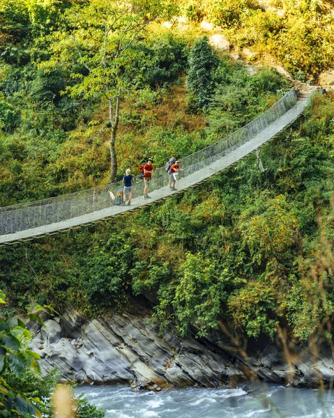 Ponte Suspensa Pendurada Nepal Conceito Viagem — Fotografia de Stock