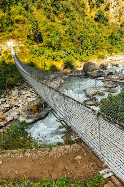 Висячий Подвесной Мост Непале Концепция Путешествия — стоковое фото