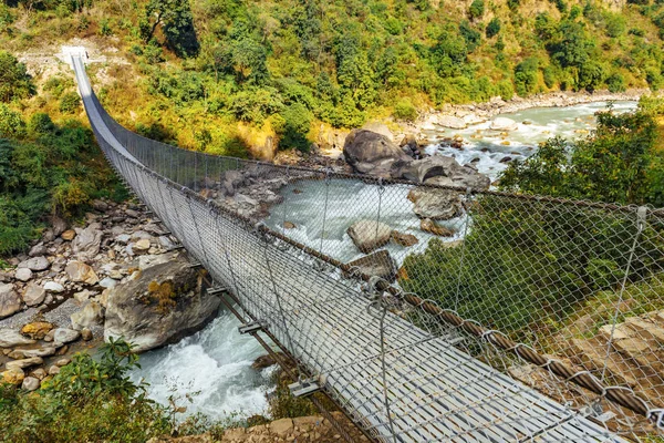 Висячий Подвесной Мост Непале Концепция Путешествия — стоковое фото