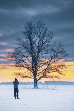 gün batımında kış manzara.