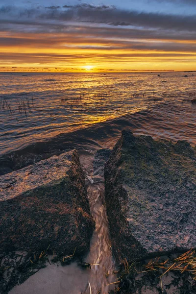 Alba Colorata Nel Mar Baltico Roccioso Durante Autunno — Foto Stock