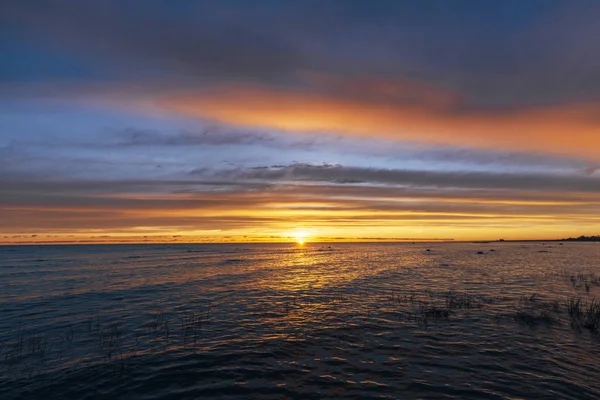 Lever Soleil Coloré Mer Baltique Rocheuse Automne — Photo