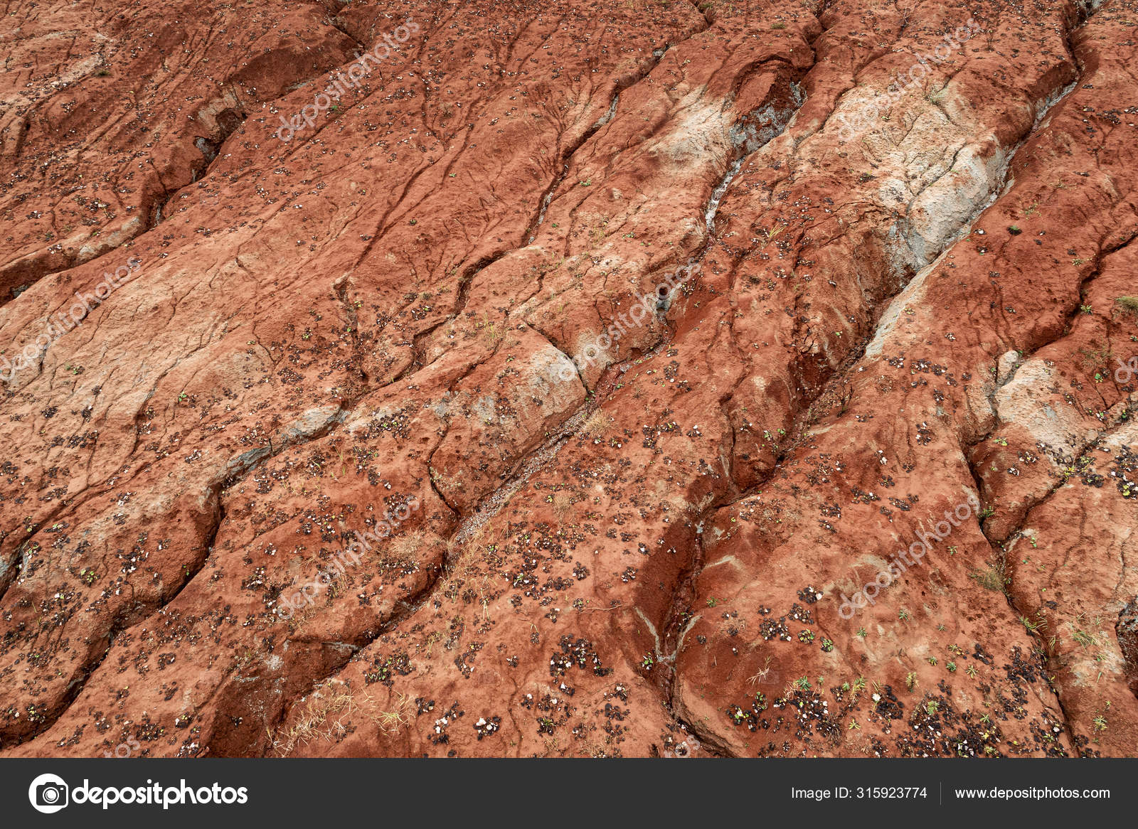 Aerial View Dried Out Red Clay Dirt Cracks Clay Quarry Stock Photo by