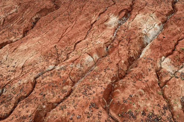 Vista Aérea Tierra Arcilla Roja Seca Con Grietas Cantera Arcilla — Foto de Stock