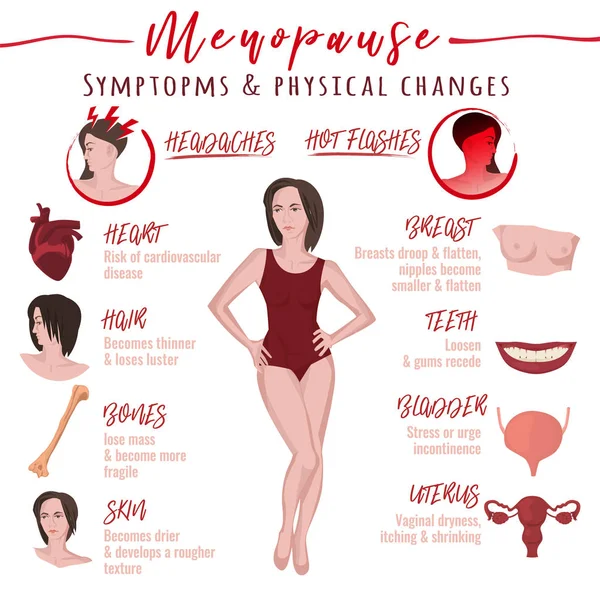 Menopauze symptomen en lichamelijke veranderingen — Stockvector