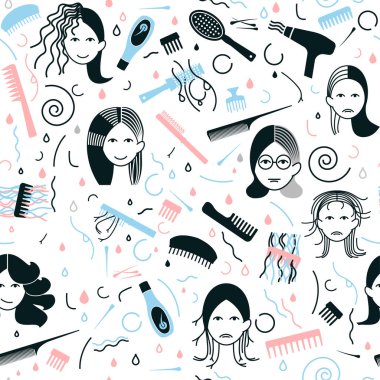 Bad hair day seamless pattern clipart