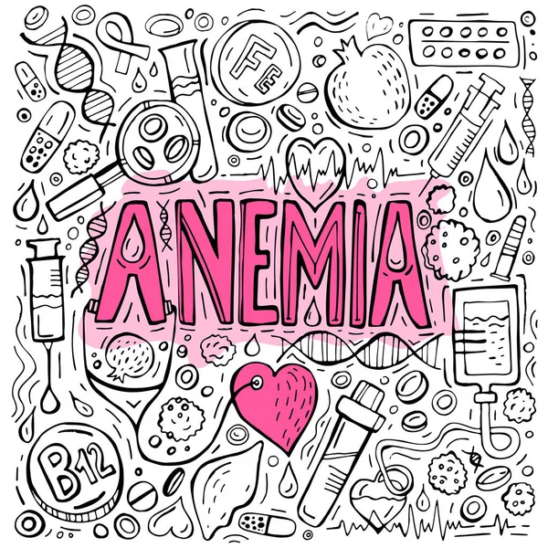 Anemia doodles fondo — Vector de stock