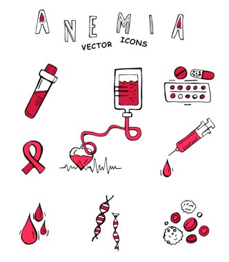 Anemia doodle icons clipart