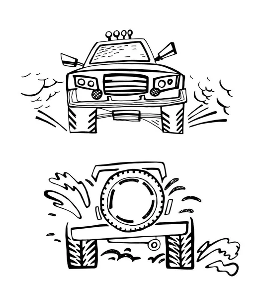 Off Road Coche dibujado a mano — Vector de stock