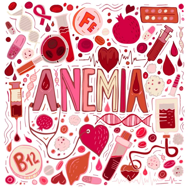 Anemia doodles fondo — Vector de stock