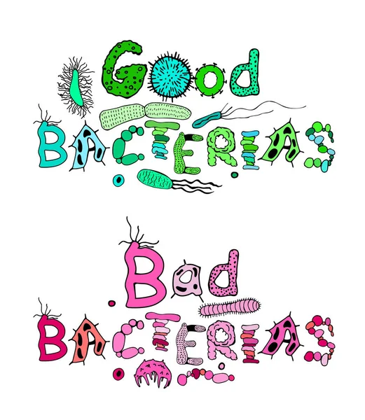 Jó és a rossz baktériumok betűk — Stock Vector